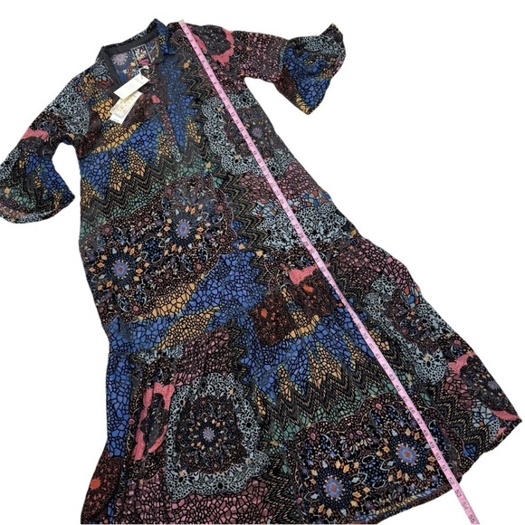 Johnny Was Nash Burnout Velvet Patchwork 3/4 Bell Sleeve Dress Small Multicolor - Picture 10 of 15